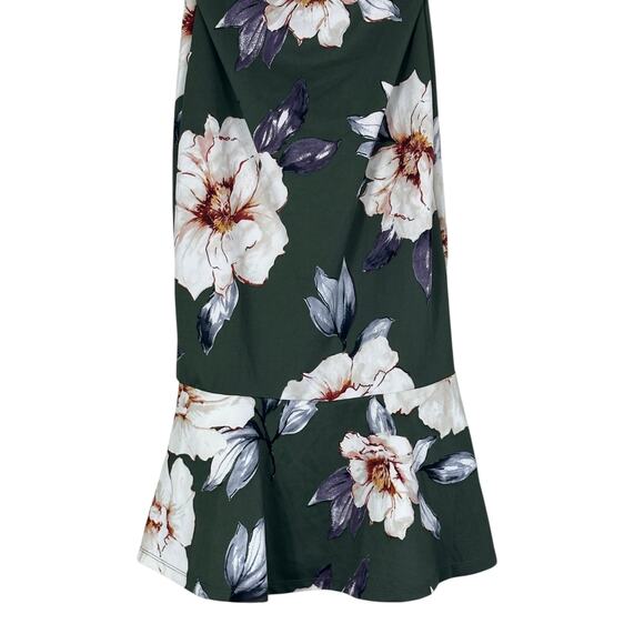 Haute Monde Strapless Flounce Hem Dress Womens L Green Floral Ruffle Tropical - Picture 3 of 6